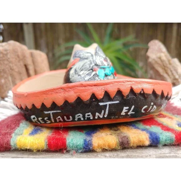 Vintage Restaurant El Cid Handcrafted Clay Pottery Souvenir Ashtray - Picture 4 of 16